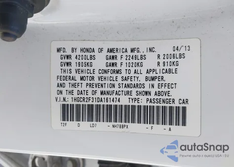 2013 Honda Accord Lx from USA, damaged, VIN 1HGCR2F31DA161474